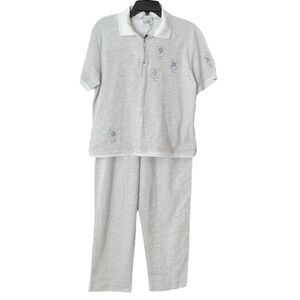 Vintage 80's Teddi Women's Medium Embroidered Gray Polo Shirt 2 Piece Set